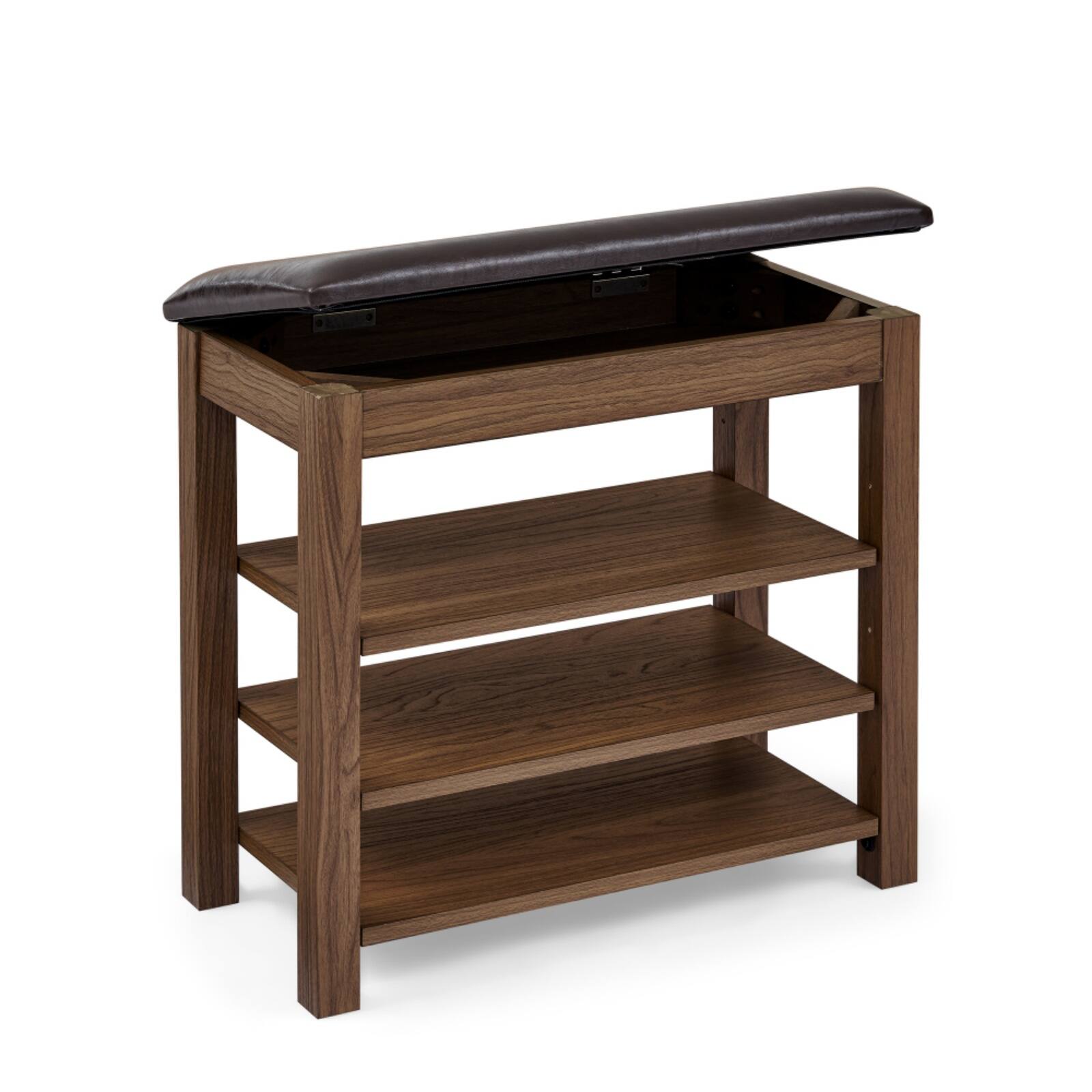 Angle. Halitaa - Entryway Bench Shoe Rack: Flip-Open Storage, Adjustable Shelves & Cushion for Living Room Hallway Families - Brown.