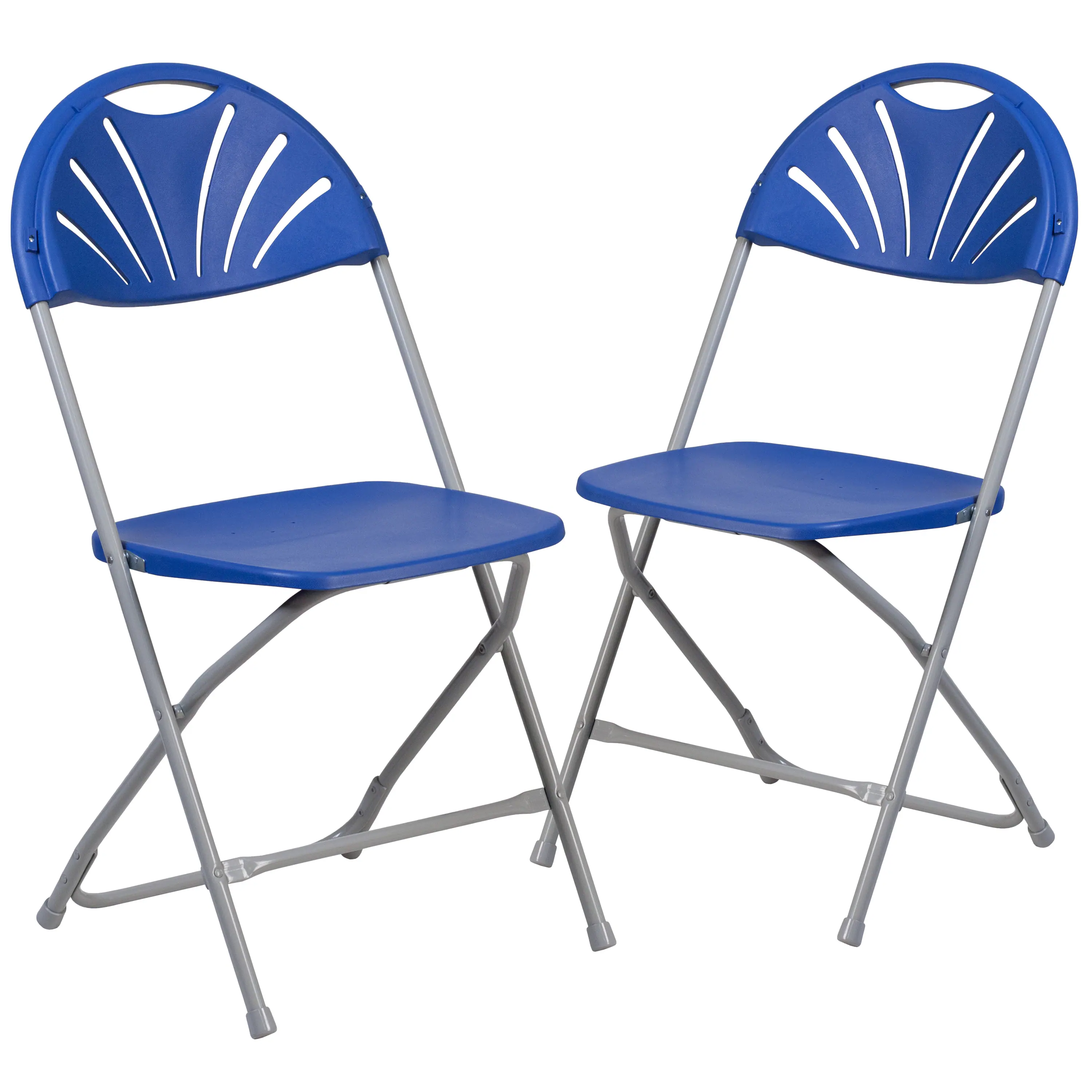 Emma + Oliver - 2 Pack Wedding Party Event Fan Back Plastic Folding Chair Home Office - Blue