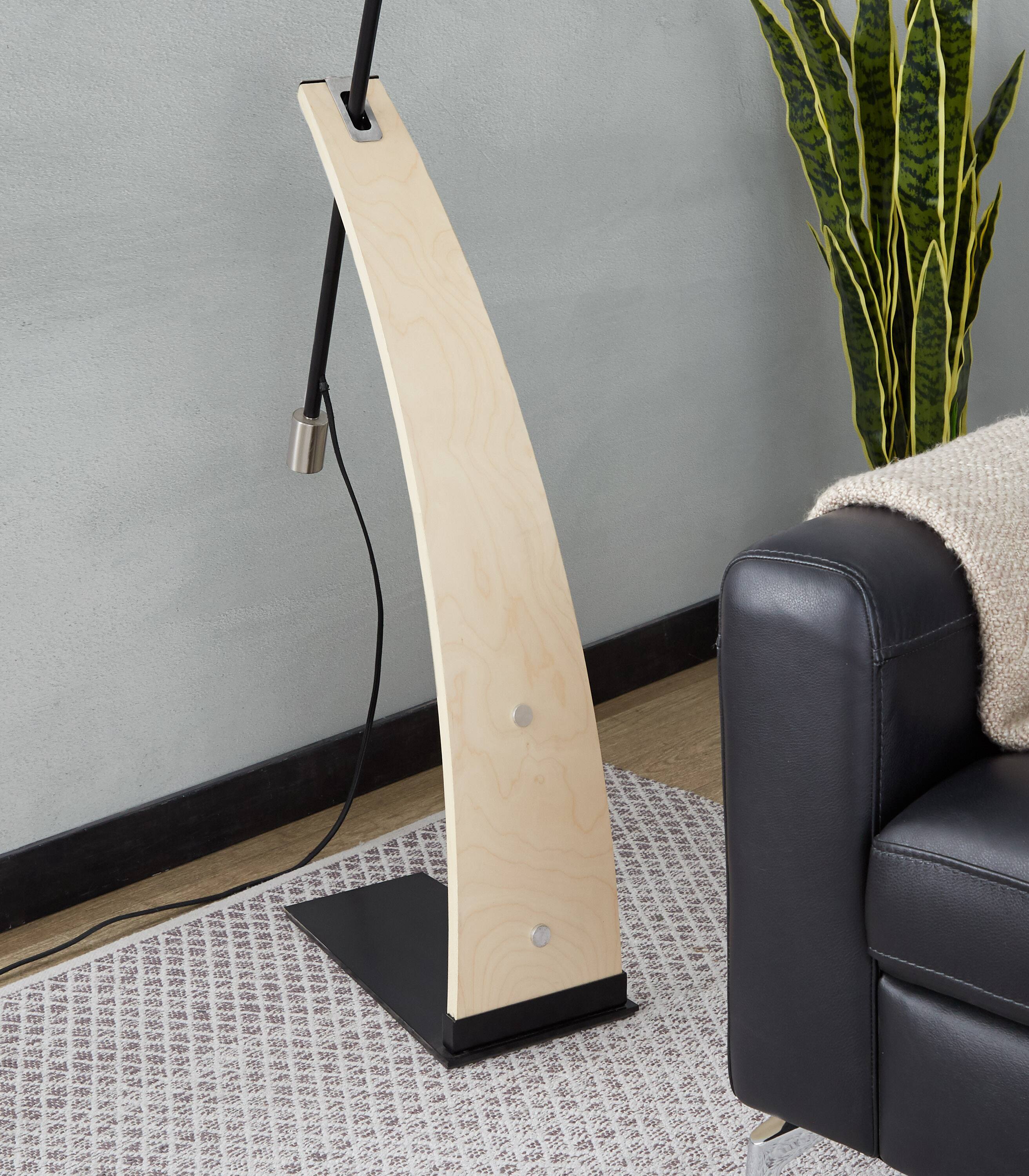 Alt View 10. Loheer - Loheer Natural Wood Floor Lamp with White Linen Shade for Living Room Bedroom Arched Standing Tall Light - Natural Wood,White.