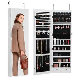 VEVOR - Mirror Jewelry Cabinet, 47.05-Inch Tall Lockable Jewelry Cabinet Armoire, Wall or Door Mounted Jewelry Mirror Organizer - White