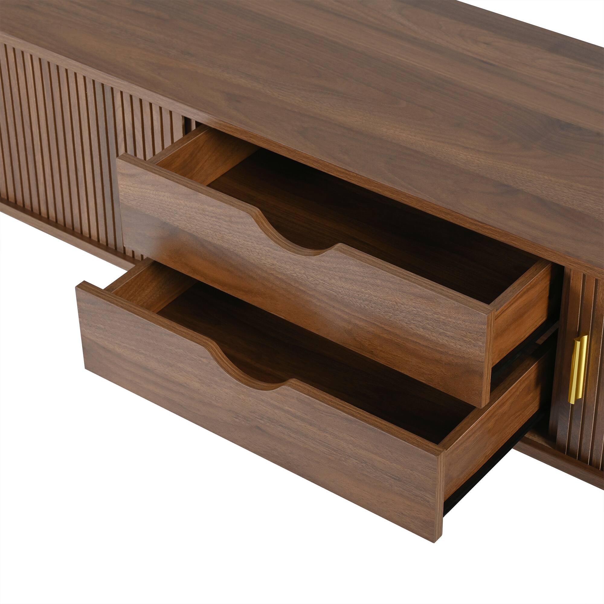 Alt View 5. Spaco - Spaco Wooden Oval TV Stand for TV up to 80" with Charging Station,Fluted Media Console with Tambour Door for Living Room - Walnut.