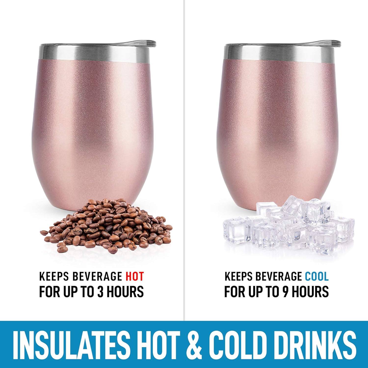 KEEPS BEVERAGE HOT FOR UP TO 3 HOURS  
KEEPS BEVERAGE COOL FOR UP TO 9 HOURS  
INSULATES HOT & COLD DRINKS