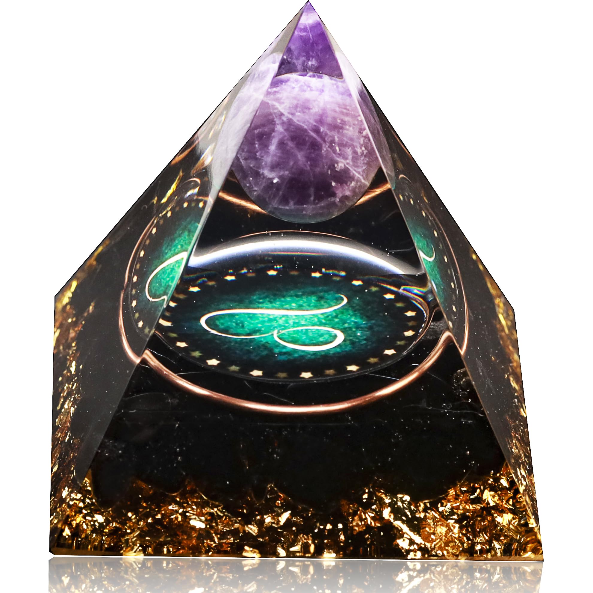 Hanke - Gemini Amethyst Obsidian Orgone Pyramid for Protection, Chakra Balance & Positive Energy - Leo