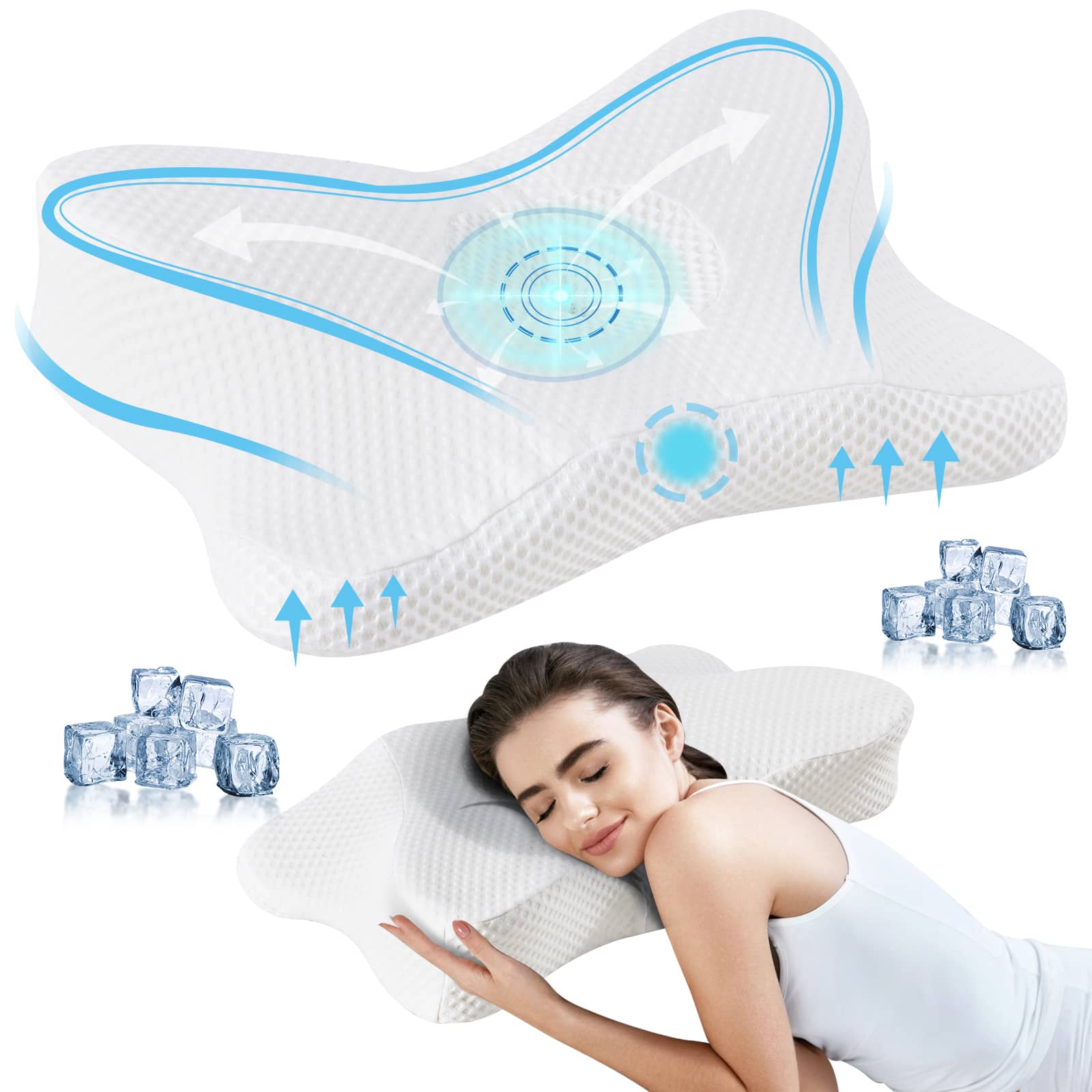 AENKYO - Cervical Neck Pillow Pain Relief Ergonomic Memory Foam Pillows for Sleeping - White