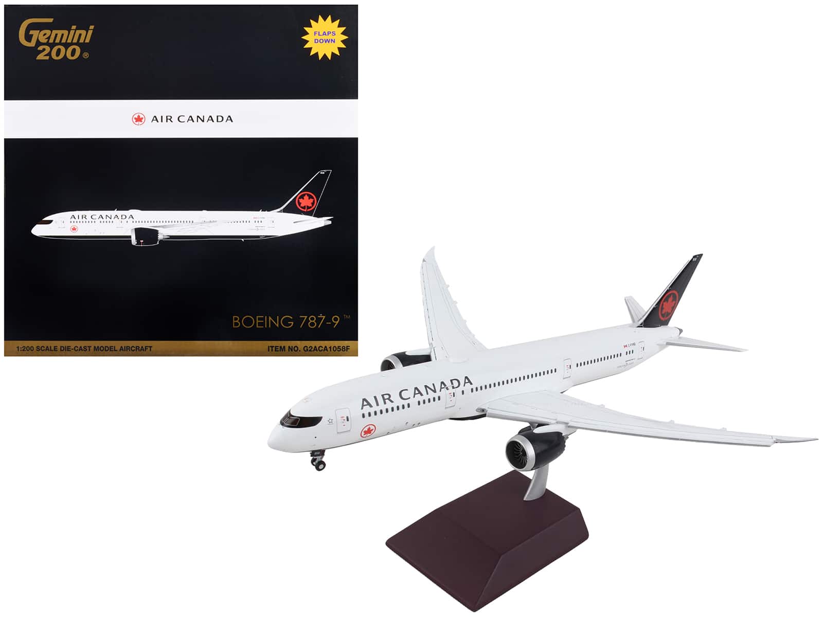 GeminiJets - Boeing 787-9 Commercial Aircraft with Flaps Down Air Canada Tail Gemini 200 Series 1/200 & Airplane - White with Black