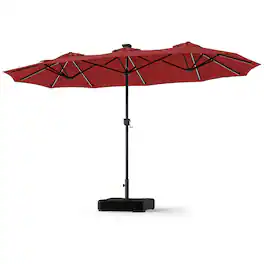 Gymax - 13 FT Double-Sided Patio Umbrella w/108 Multi-Color LED Lights Base Included Wine - Red