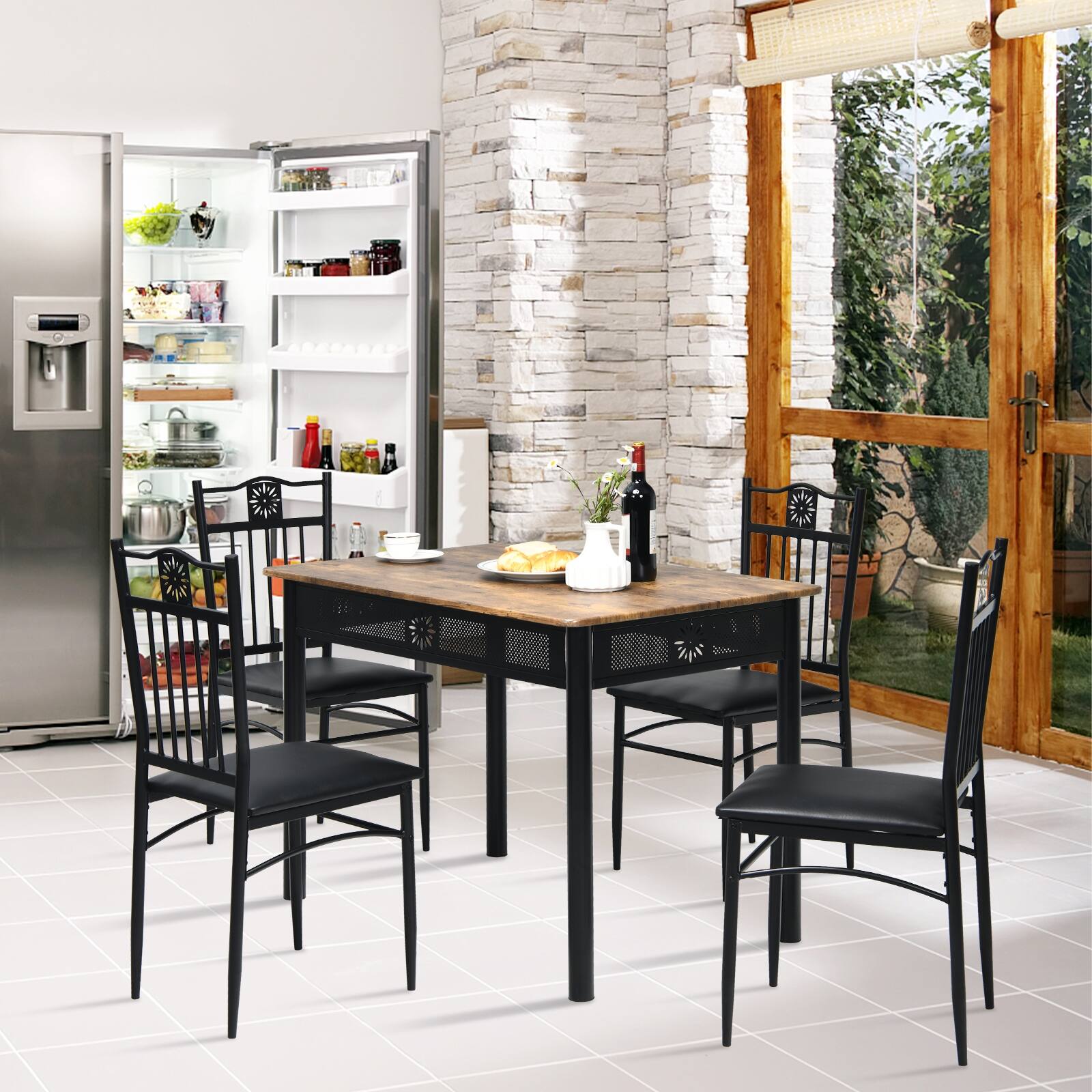 Alt View 9. Ecooso - 5 Piece Dining Set with Metal and Wood Table Plus 4 Cushioned Chairs - Black.