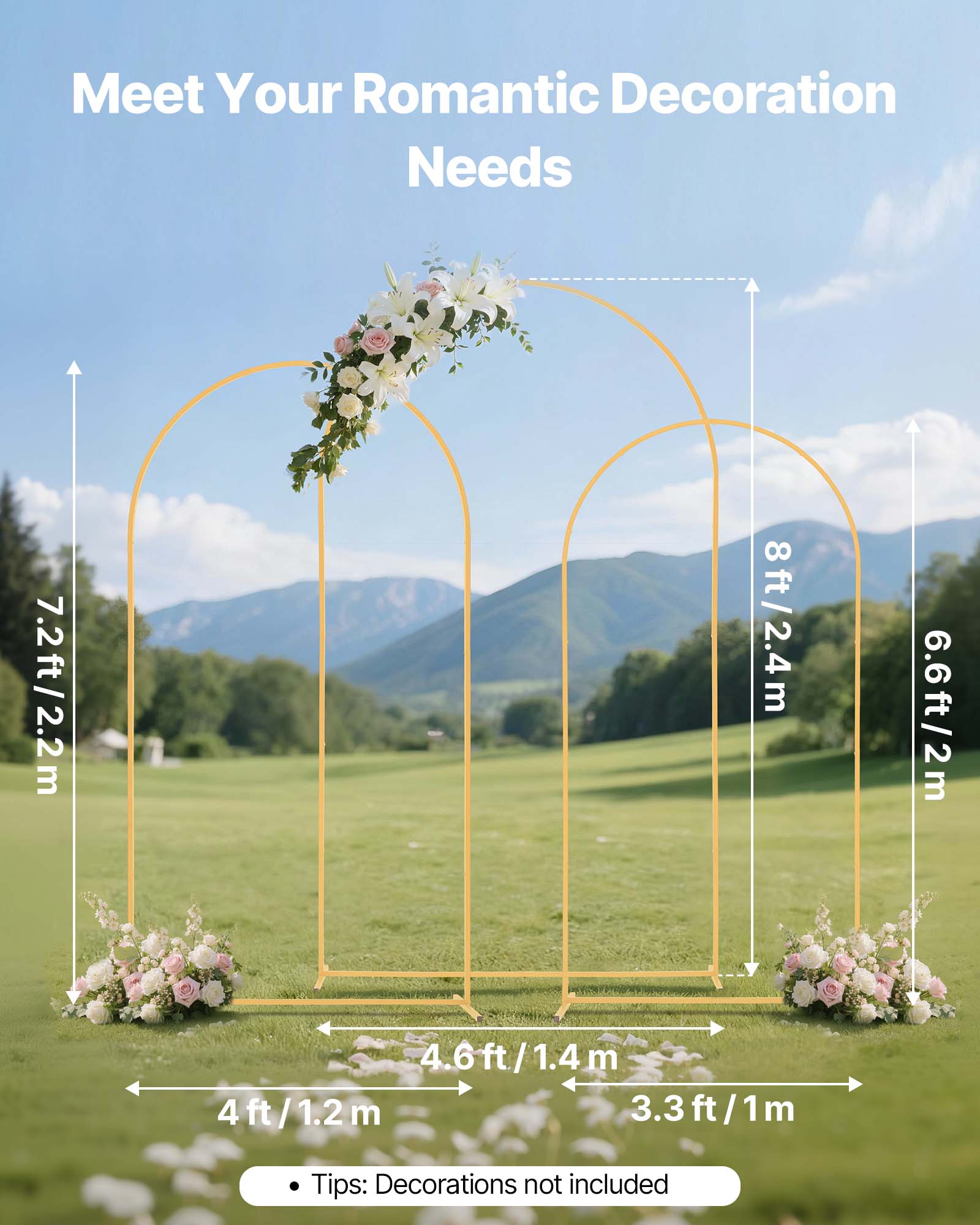 Meet Your Romantic Decoration Needs

7.2ft / 2.2m  
8ft / 2.4m  
6.6ft / 2m  
4.6ft / 1.4m  
4ft / 1.2m  
3.3ft / 1m  

Tips: Decorations not included
