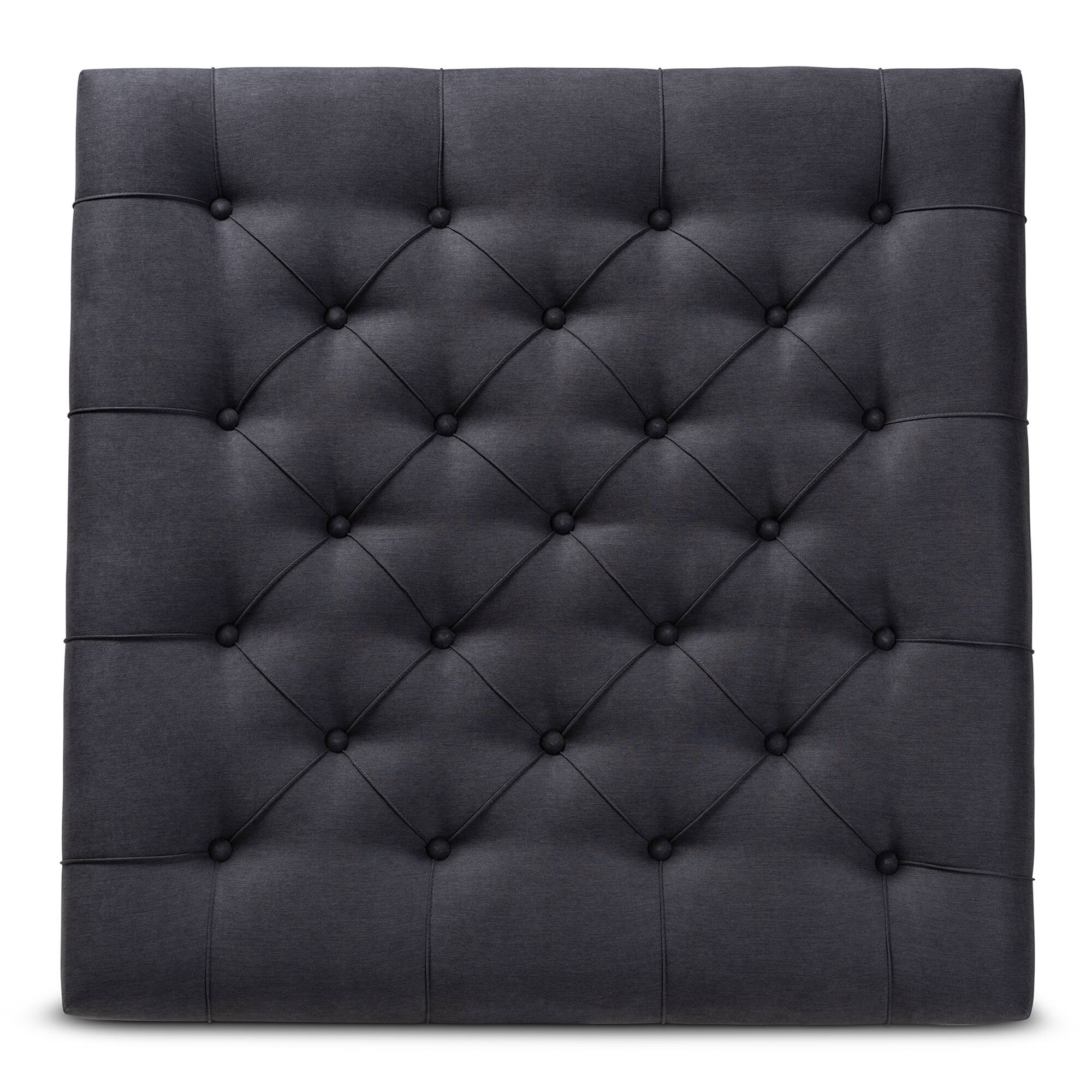 Left. Baxton Studio - Kelly Modern and Rustic Linen Fabric Upholstered and Greywashed Wood Cocktail Ottoman - Charcoal/Greywashed.