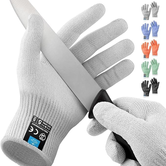 Zulay Kitchen - Cut Resistant Gloves Food Grade Level 5 Protection - Comfortable Safety Cutting Gloves - White