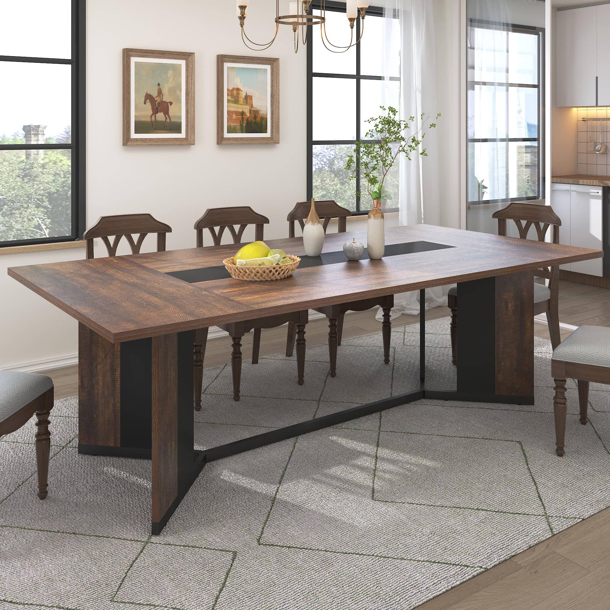 Espafurni - 78 Inch Modern Rectangular Dining Table for 6 - 8, Waterproof Top & Adjustable Legs - Brown