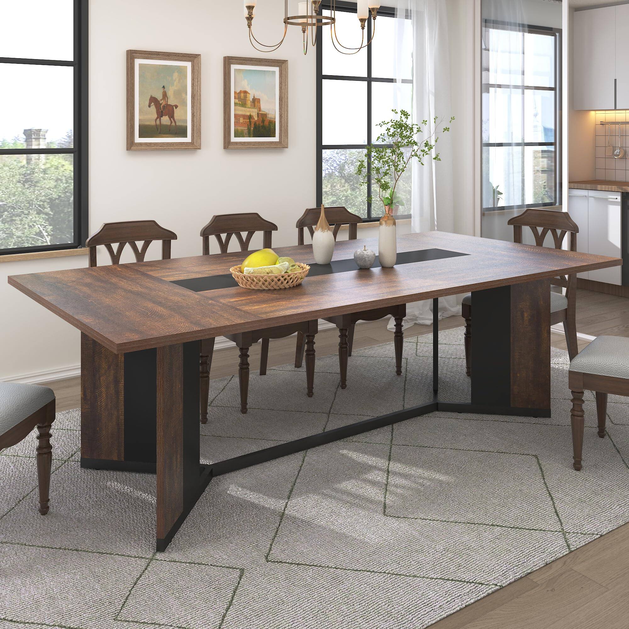 Front. Espafurni - 78 Inch Modern Rectangular Dining Table for 6 - 8, Waterproof Top & Adjustable Legs - Brown.