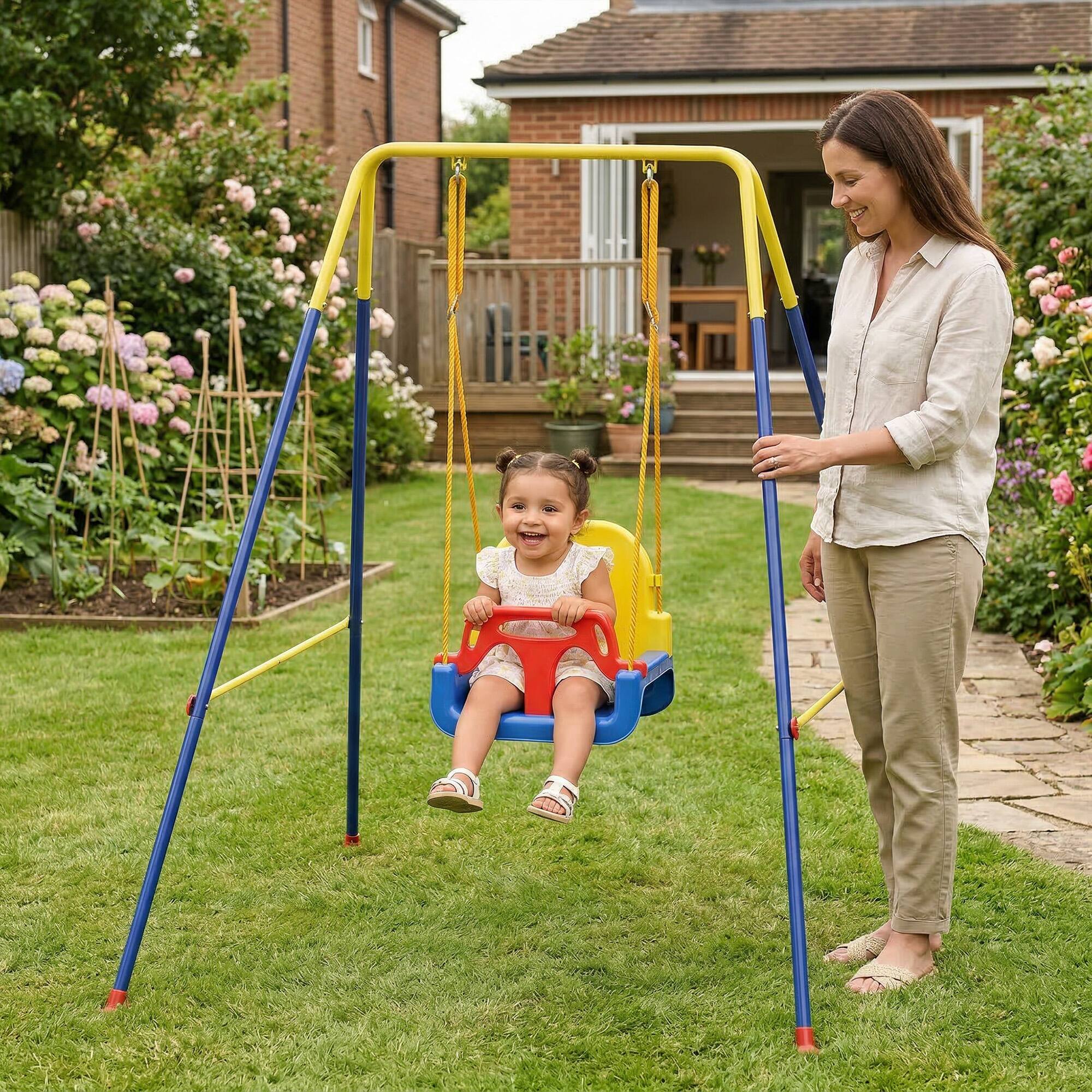 Alt View 1. Qaba - in 1 Toddler Swing Set, Folding Child Swing Set with Seat Belt - Blue.
