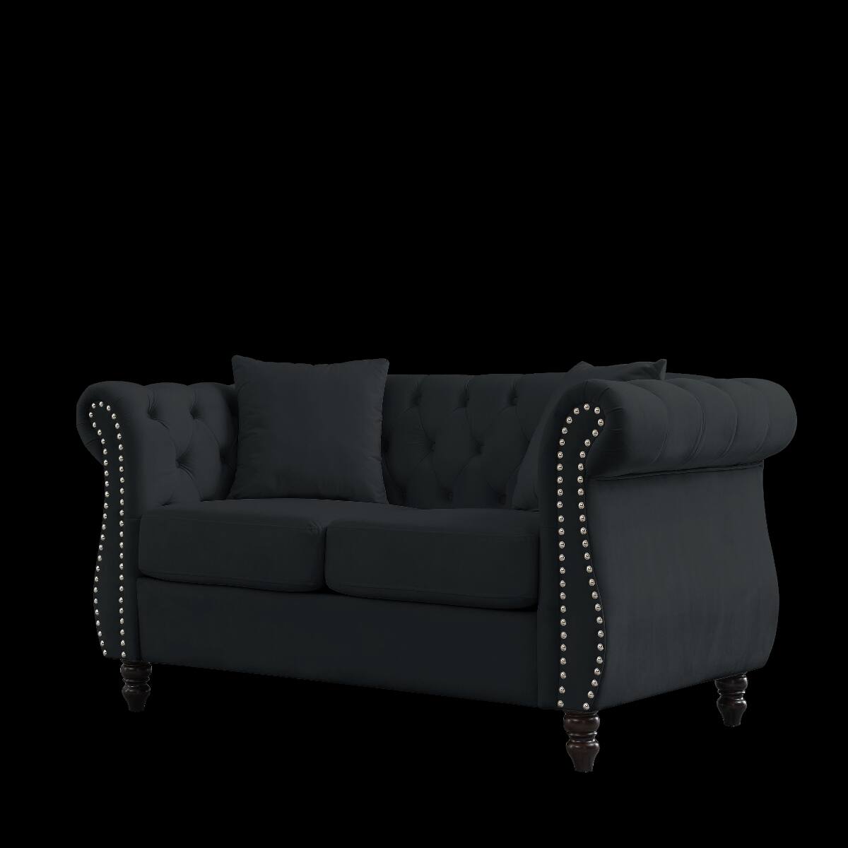 Alt View 8. Ropilly - Ropilly 80 Inch Black Velvet Chesterfield Sofa, 3 Seater Tufted Couch with Rolled Arms and Nailhead Trim - Black.