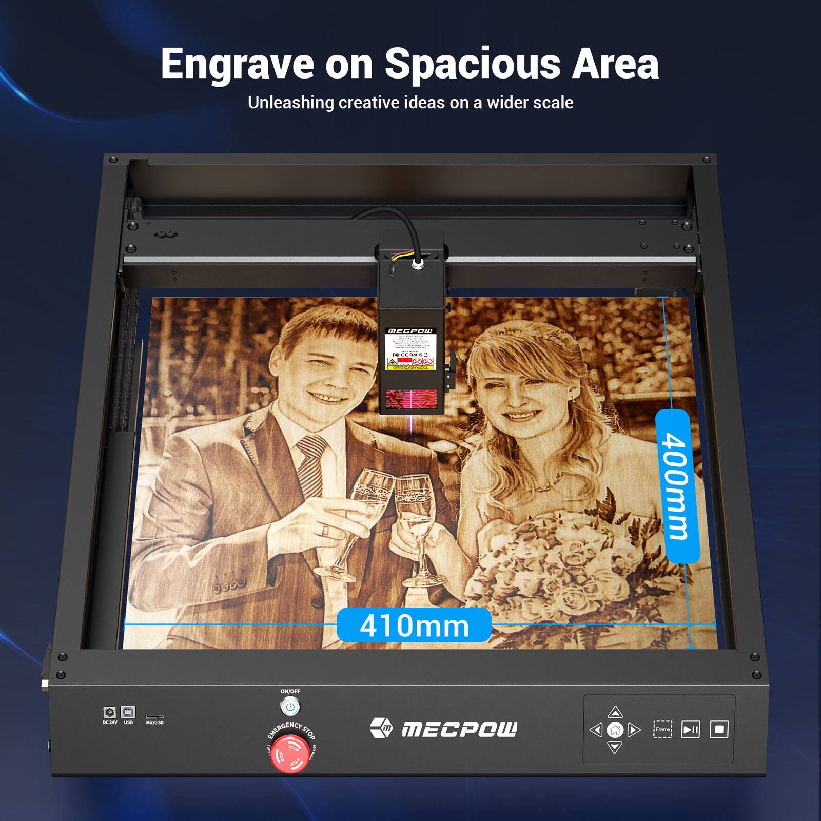 Engrave on Spacious Area Unleashing creative ideas on a wider scale MECPOW - 400mm 410mm