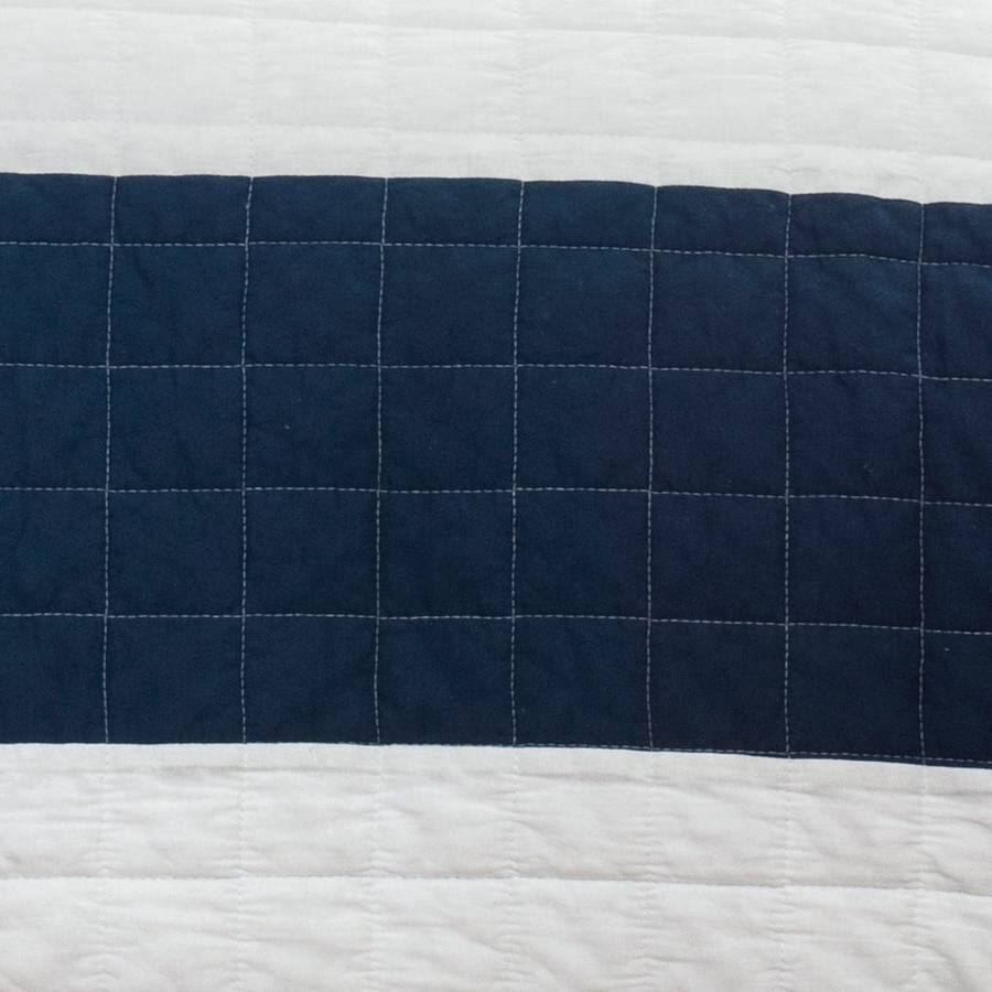 Left. Hivvago - Twin Navy White Stripe 2 Piece Cotton Lightweight Quilt Set - Navy White.