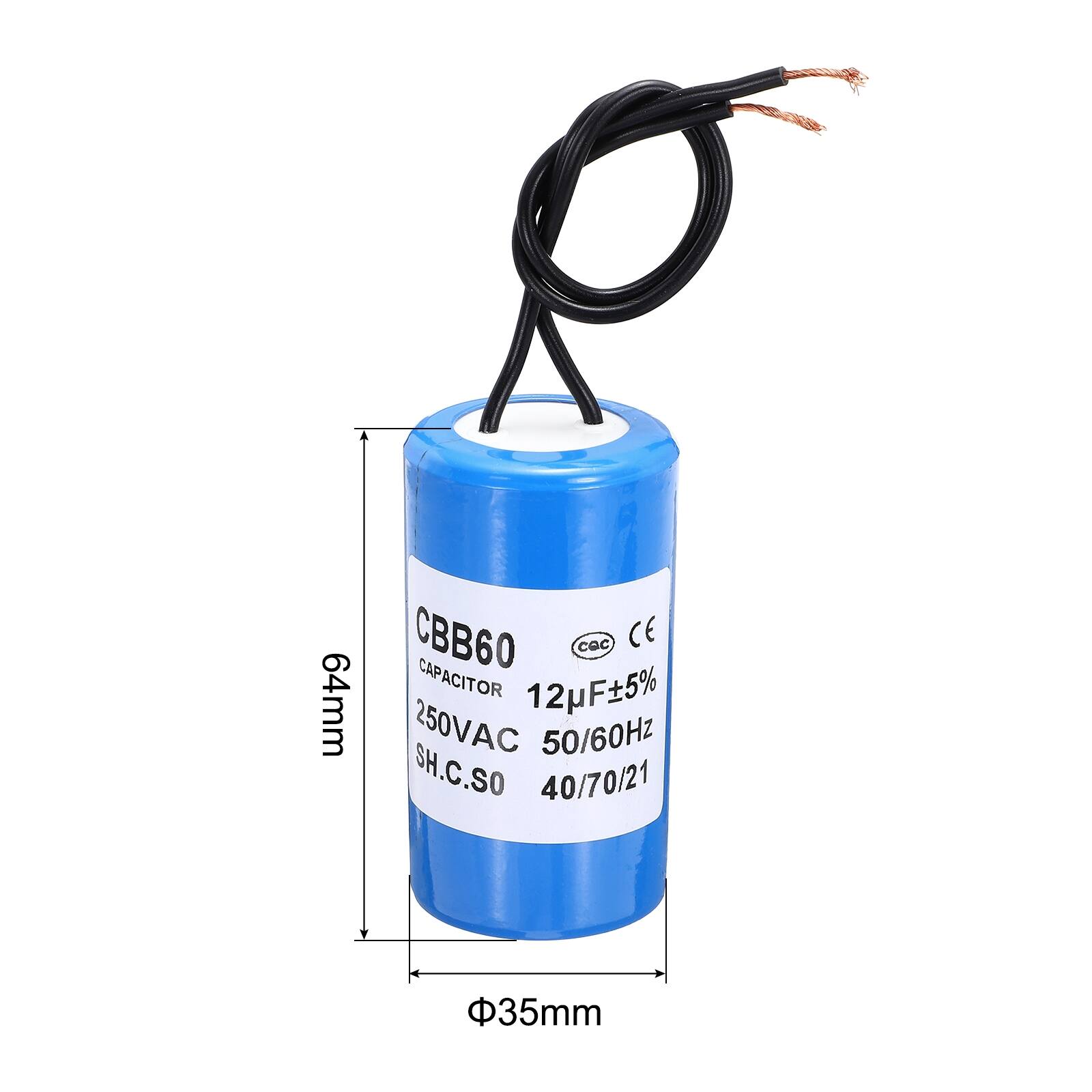 64mm CBB60 CAPACITOR 12uF±5% 250VAC 50/60Hz SH.C.SO 40/70/21 35mm