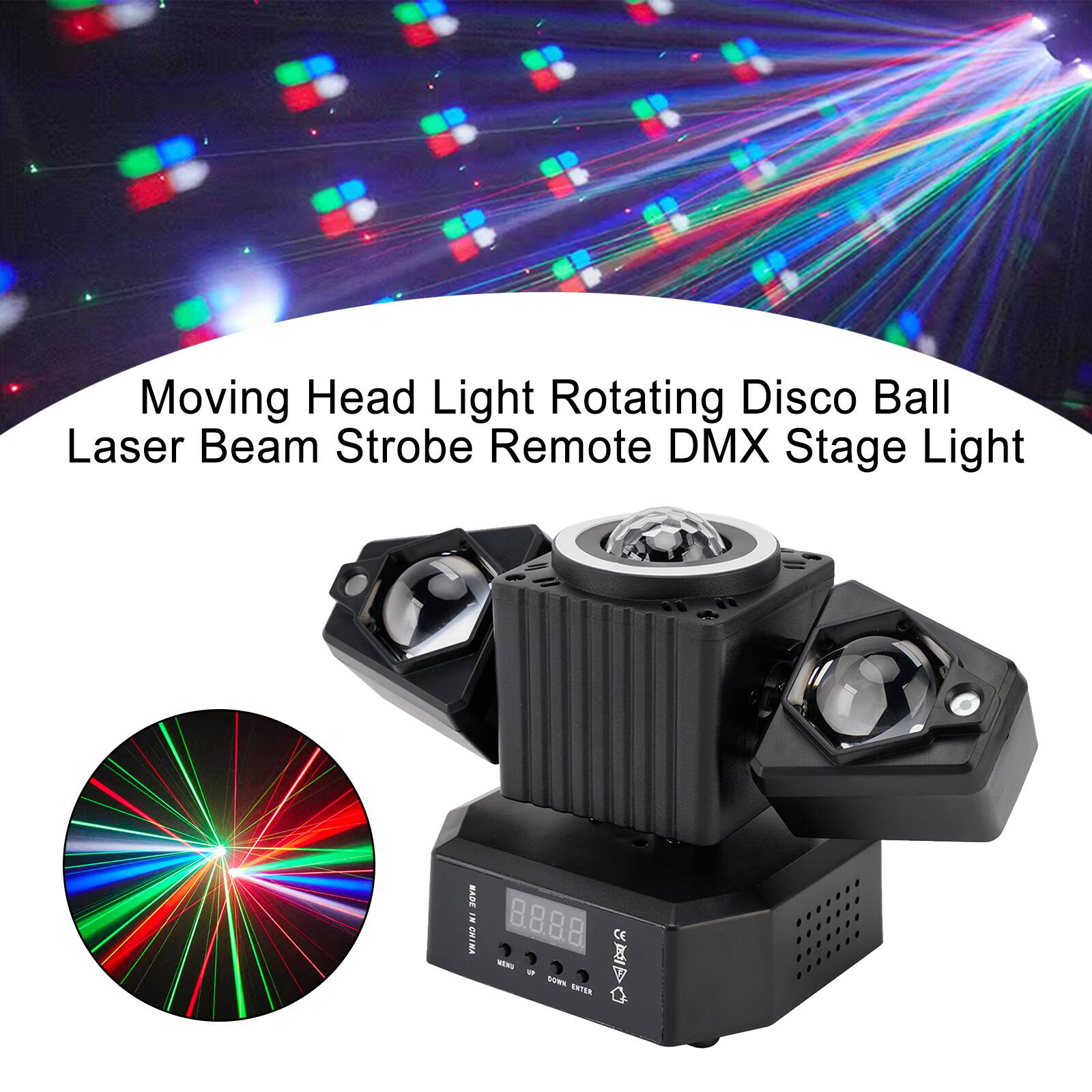 Topteng Moving Head Light with Disco Ball – DMX512, Red/Green Laser ...
