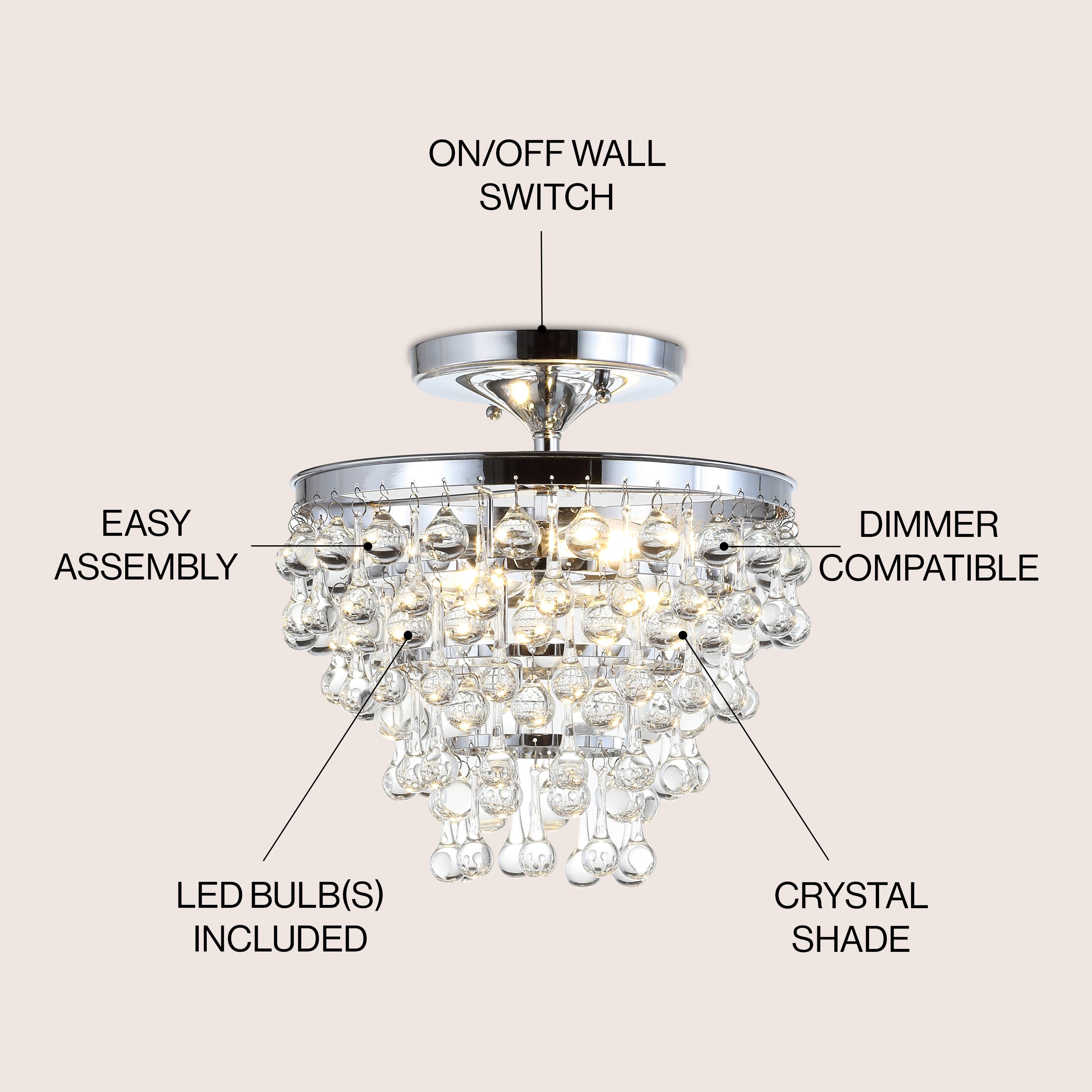 ON/OFF WALL SWITCH  
EASY ASSEMBLY  
DIMMER COMPATIBLE  
LED BULB(S) INCLUDED  
CRYSTAL SHADE