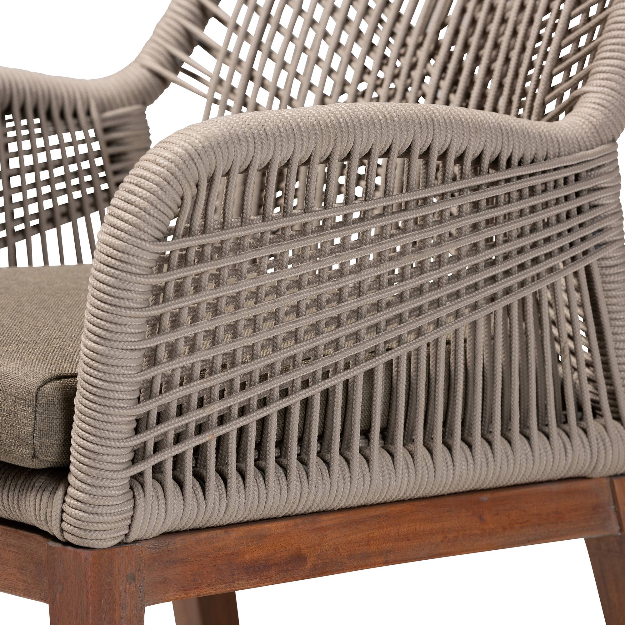 Alt View 2. bali & pari - Jennifer Mid-Century Transitional Woven Rope Mahogany Dining Arm Chair - Grey/Walnut Brown.