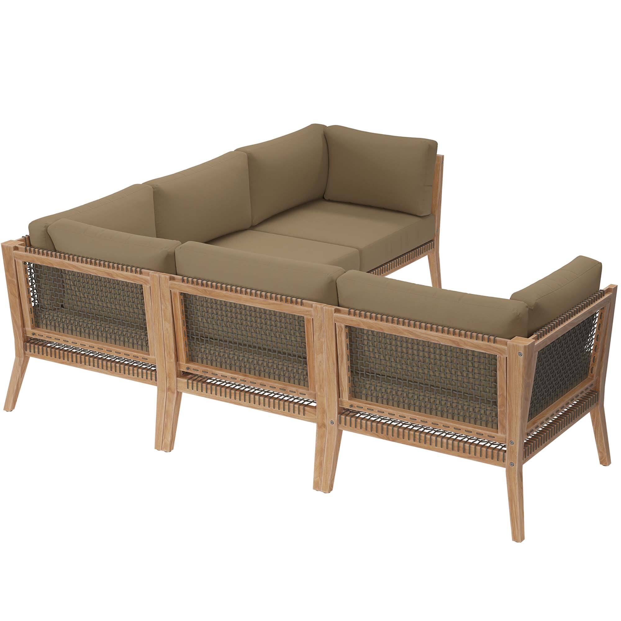 Left. Modway - Clearwater 5-Piece Outdoor Teak Wood Sectional Sofa - Gray Light Brown.