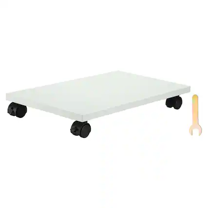 Front. Unique Bargains - 9x16in PC Stand, Computer Tower Stand Wood CPU Holder Under Desk Mobile Cart 4 Caster Wheel for Floor Carpet - White.