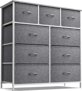 Sorbus - 9 Drawers Dresser - Furniture Storage for Bedroom, Closet, and More - Steel Frame, Wood Top, Fabric Bins - Gray