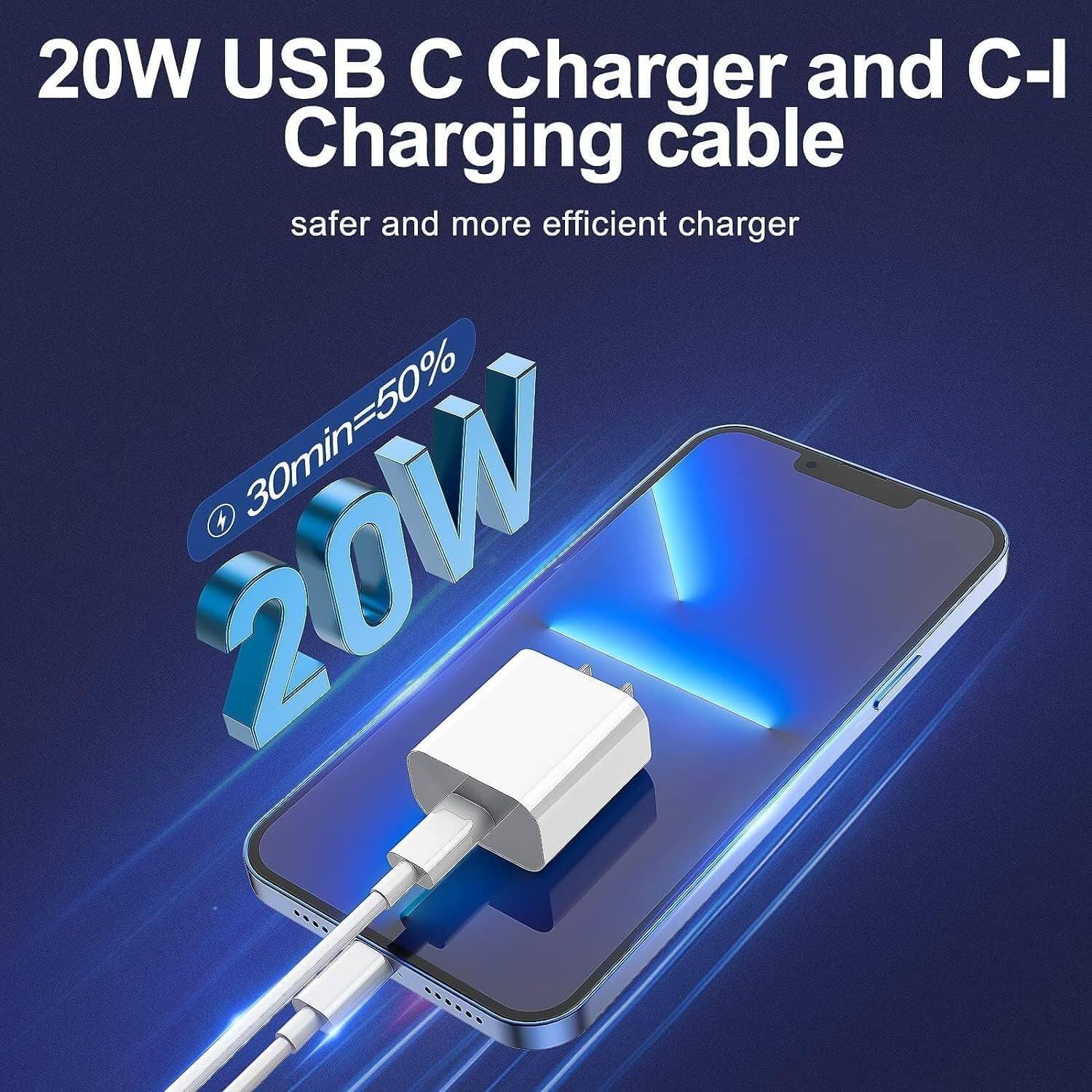 20W USB C Charger and C-I Charging cable
safer and more efficient charger
30min=50% 20W