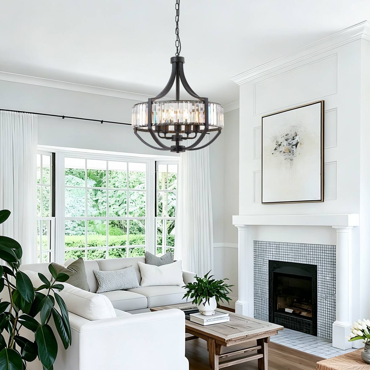 Alt View 2. Loheer - Loheer Modern Farmhouse Chandelier, 5 Light Black Crystal Pendant for Dining Room and Living Room.