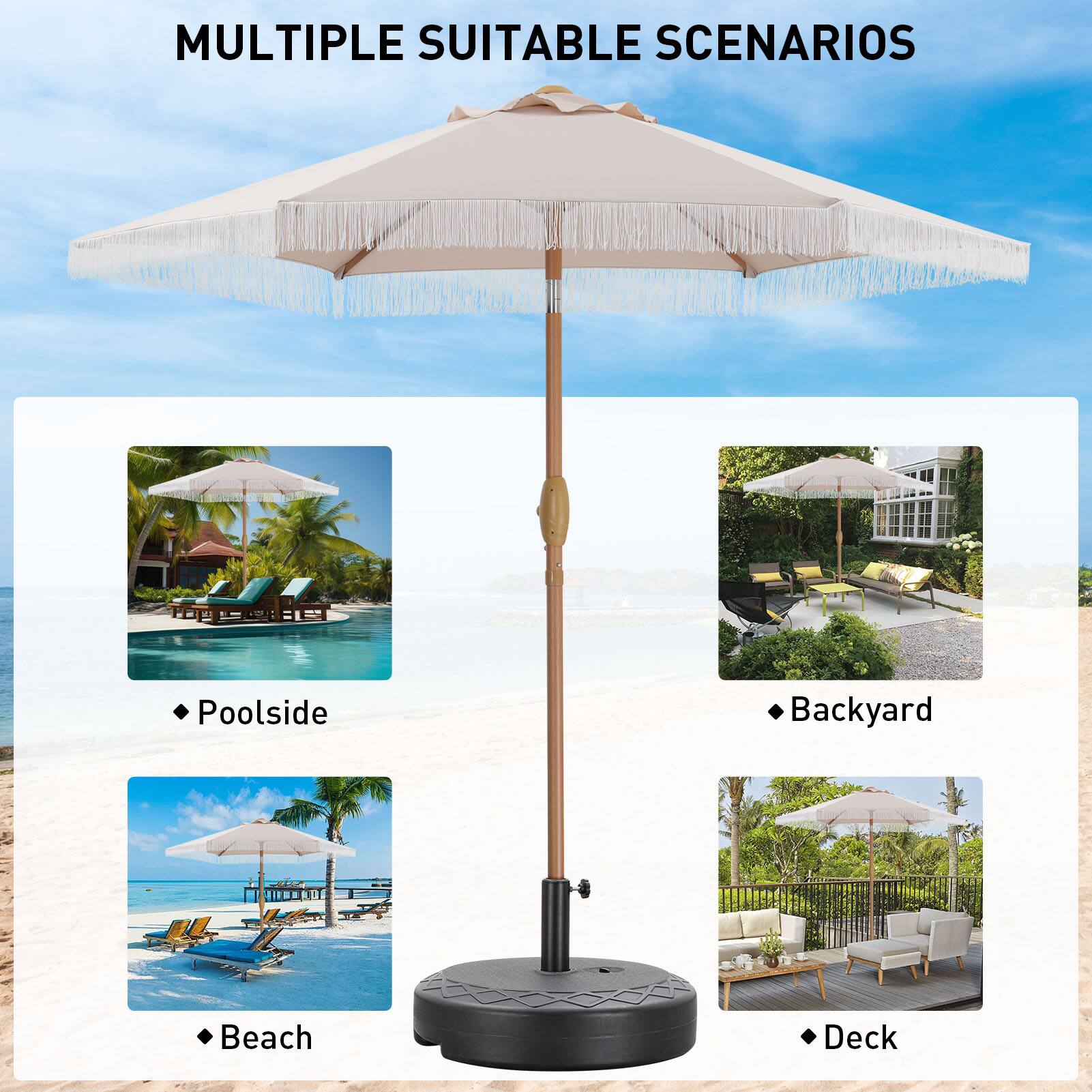 MULTIPLE SUITABLE SCENARIOS Poolside, Backyard, Beach, Deck