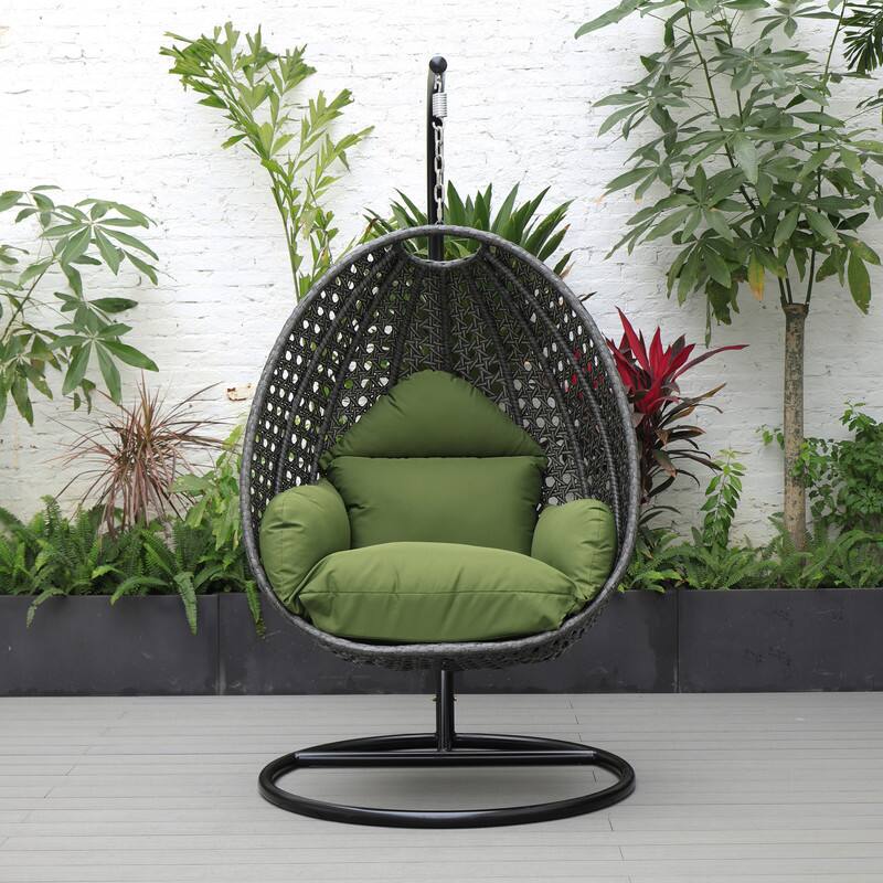 LeisureMod Charcoal Wicker Outdoor Egg Swing Chair with Steel Stand UV ...