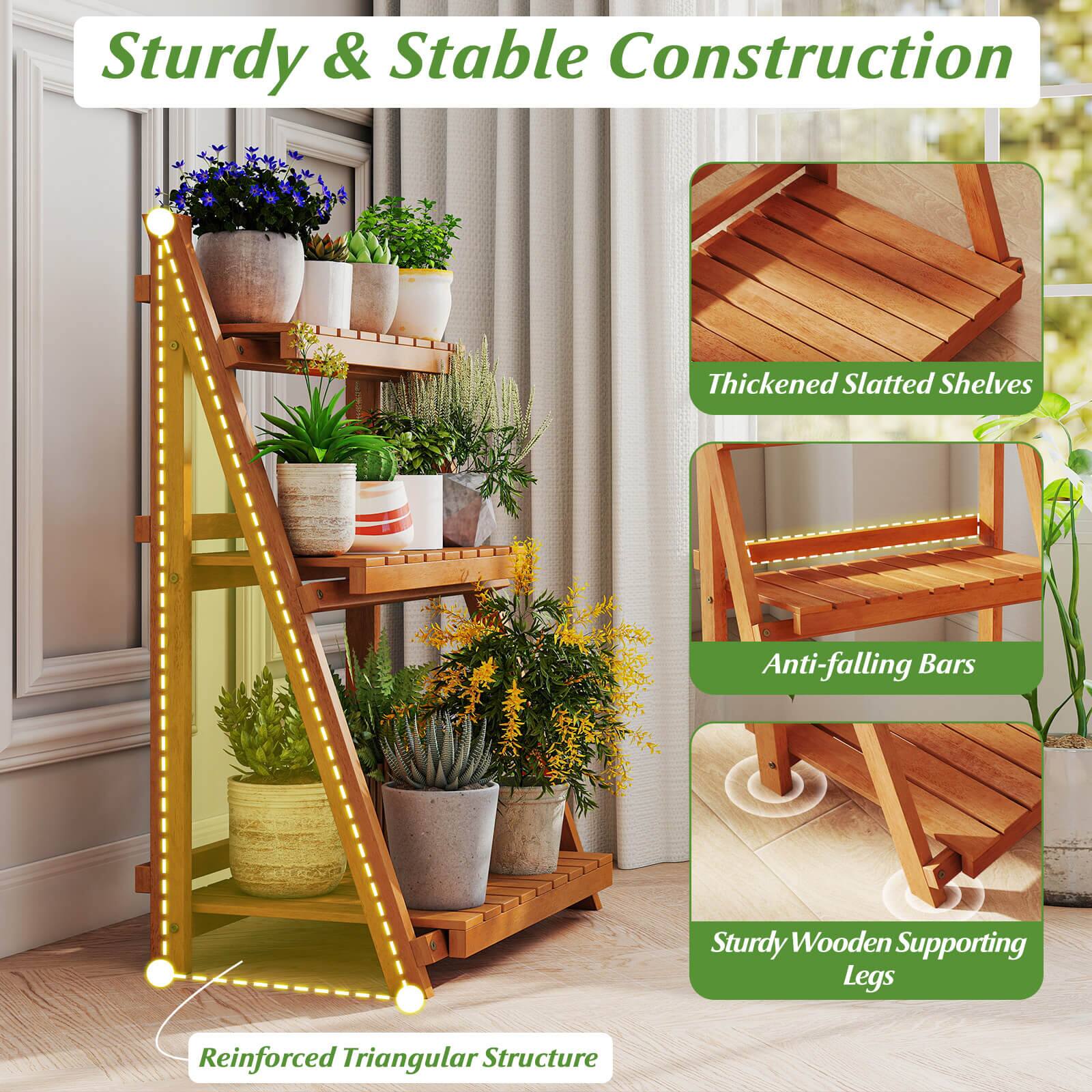 Sturdy & Stable Construction  
- Thickened Slatted Shelves  
- Anti-falling Bars  
- Sturdy Wooden Supporting Legs  
- Reinforced Triangular Structure
