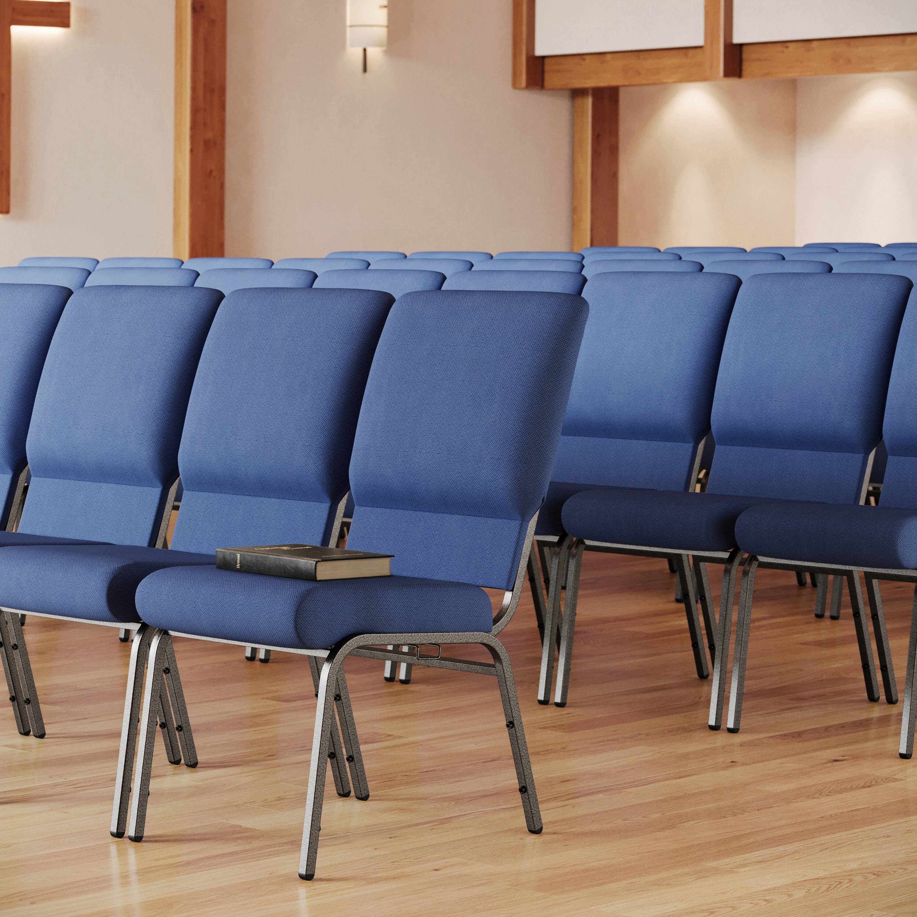Alt View 1. Emma + Oliver - Church Chairs 18.5 in. Wide - Navy Fabric/Silver Vein Frame.