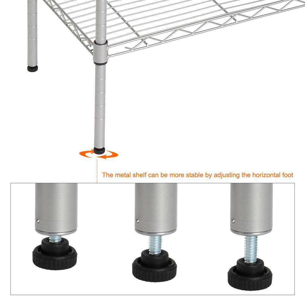 The metal shelf can be more stable by adjusting the horizontal foot.