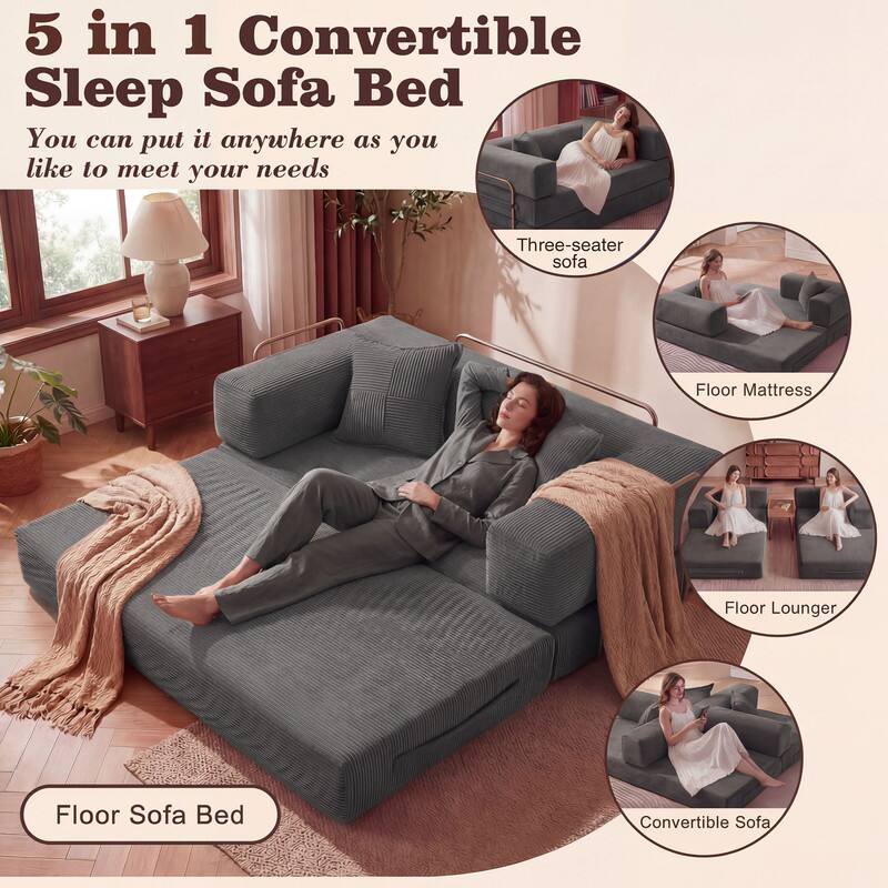 5 in 1 Convertible Sleep Sofa Bed  
You can put it anywhere as you like to meet your needs  

- Three-seater sofa  
- Floor Mattress  
- Floor Lounger  
- Floor Sofa Bed  
- Convertible Sofa