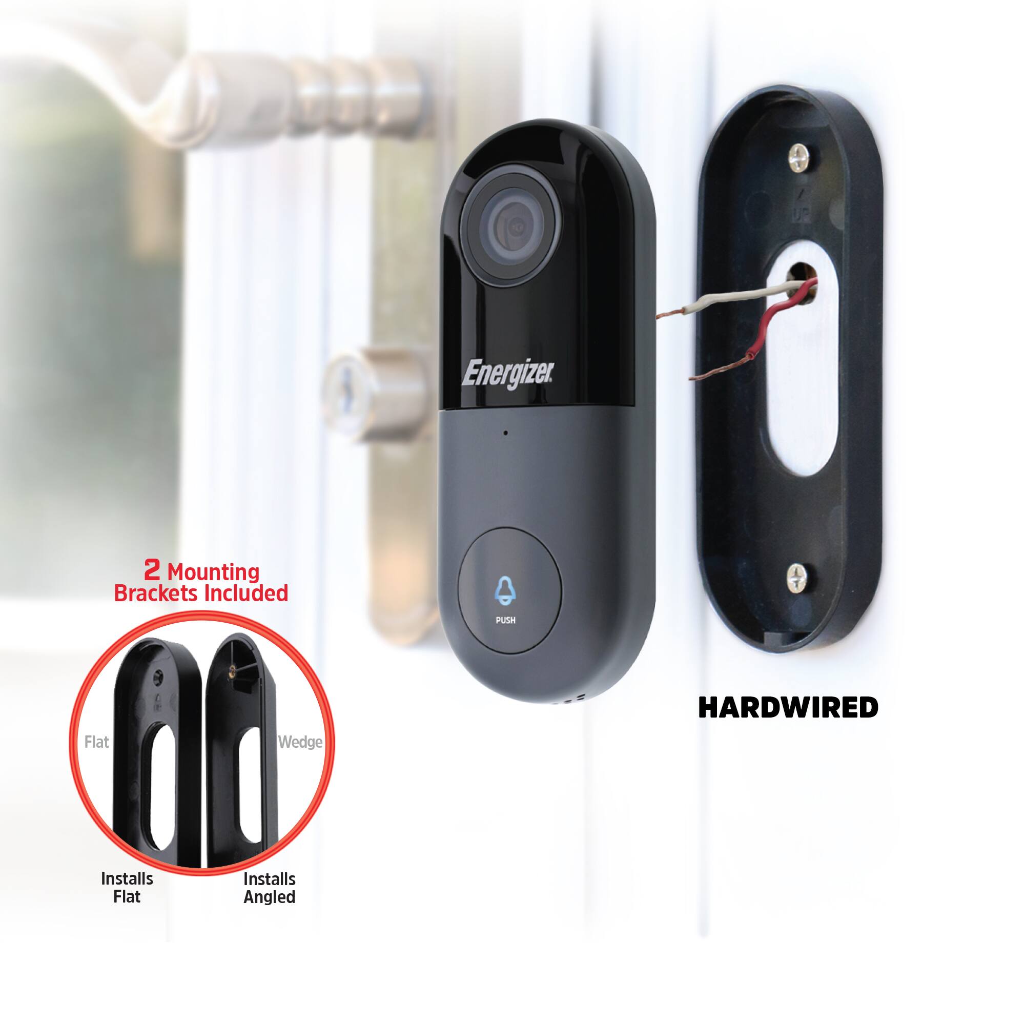 02 Energizer. 2 Mounting Brackets Included. Flat Wedge HARDWIRED Installs Flat Installs Angled
