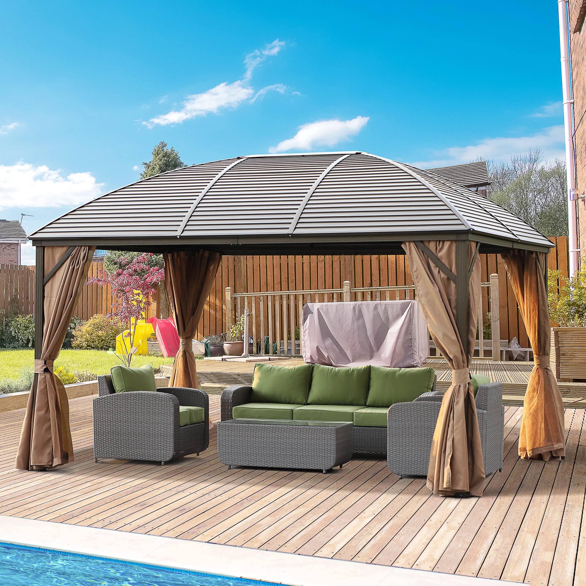 Alt View 1. Outsunny - x 13' Hardtop Gazebo with Curtains, Netting - Brown.