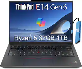 Lenovo - Upgraded - ThinkPad E14 Gen 6 14" FHD+ Laptop - AMD Ryzen 5 7535U - 32GB RAM - 1TB SSD - Fingerprint - Backlit - Windows 11 Pro - Black
