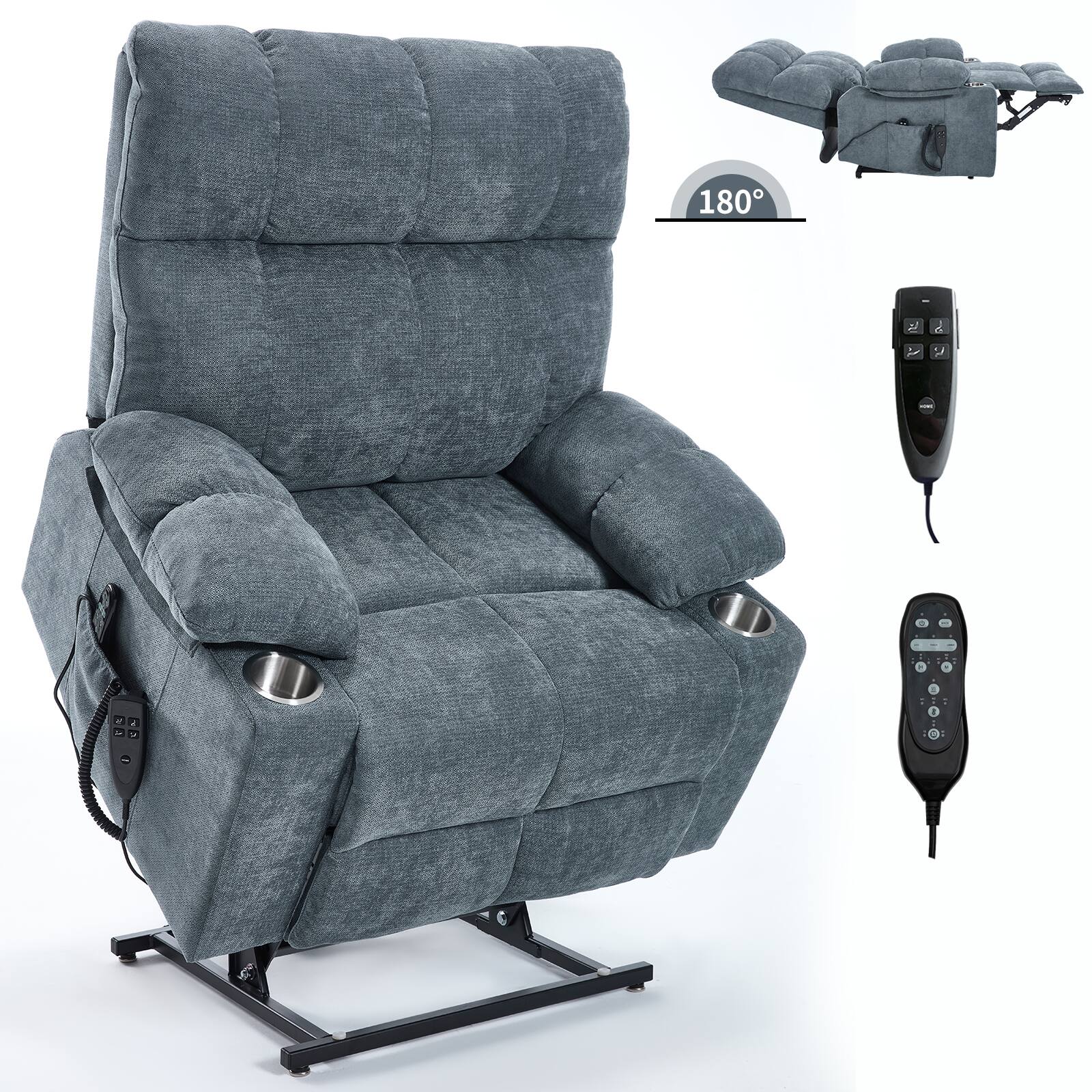 Alt View 1. APRILSOUL - Grey Dual Motor Chenille Power Lift Recliner Chair 8 Point Massage Heating Dual Cup Holders - Gray.