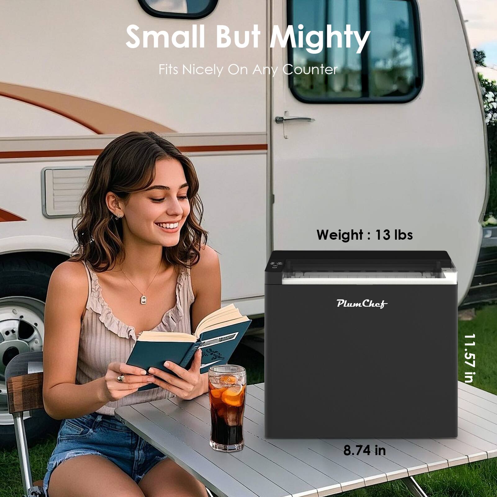 Small But Mighty  
Fits Nicely On Any Counter  

Weight: 13 lbs  

PlumChef  

11.57 in  
8.74 in