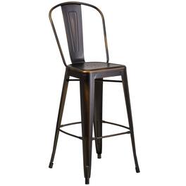 Flash Furniture - Cindy Commercial Grade 30" High Distressed Copper Metal Indoor-Outdoor Barstool with Back - Brown