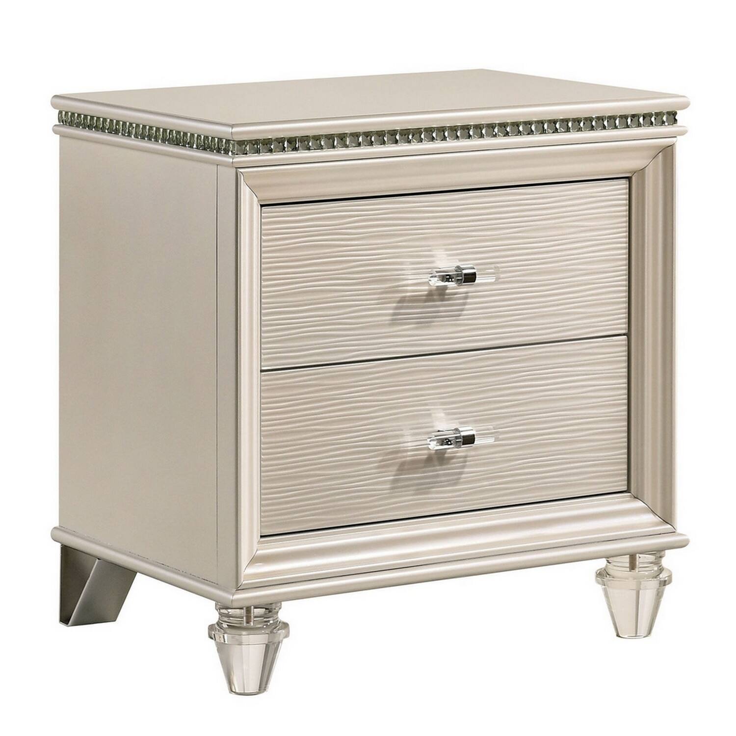Front. Manhattan Lane - Nightstand with Textured 2 Drawers and Acrylic Legs - White.