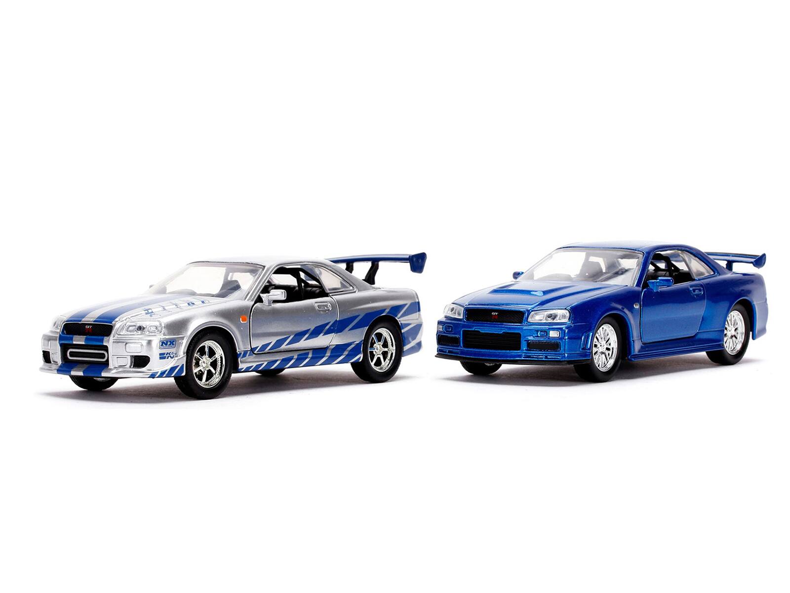 Alt View 3. Jada - Brian's Nissan Skyline GT-R (BNR34) Silver with Blue and Nissan GT-R (BNR34) Blue Metallic 1/32 Model Cars by Jada.