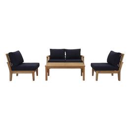 Modway - Marina 5-Piece Outdoor Teak Patio Set - Solid Grade A Teak with Water- and UV-Resistant Cushions - Natural Navy