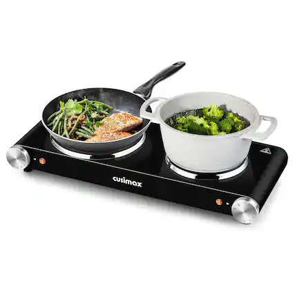 Front. Cusimax - Stainless Steel Electric 1800W Hot Plate Double Burner For Types Cookware Temper Control Cooktop For Dorm Apt RV - Black.