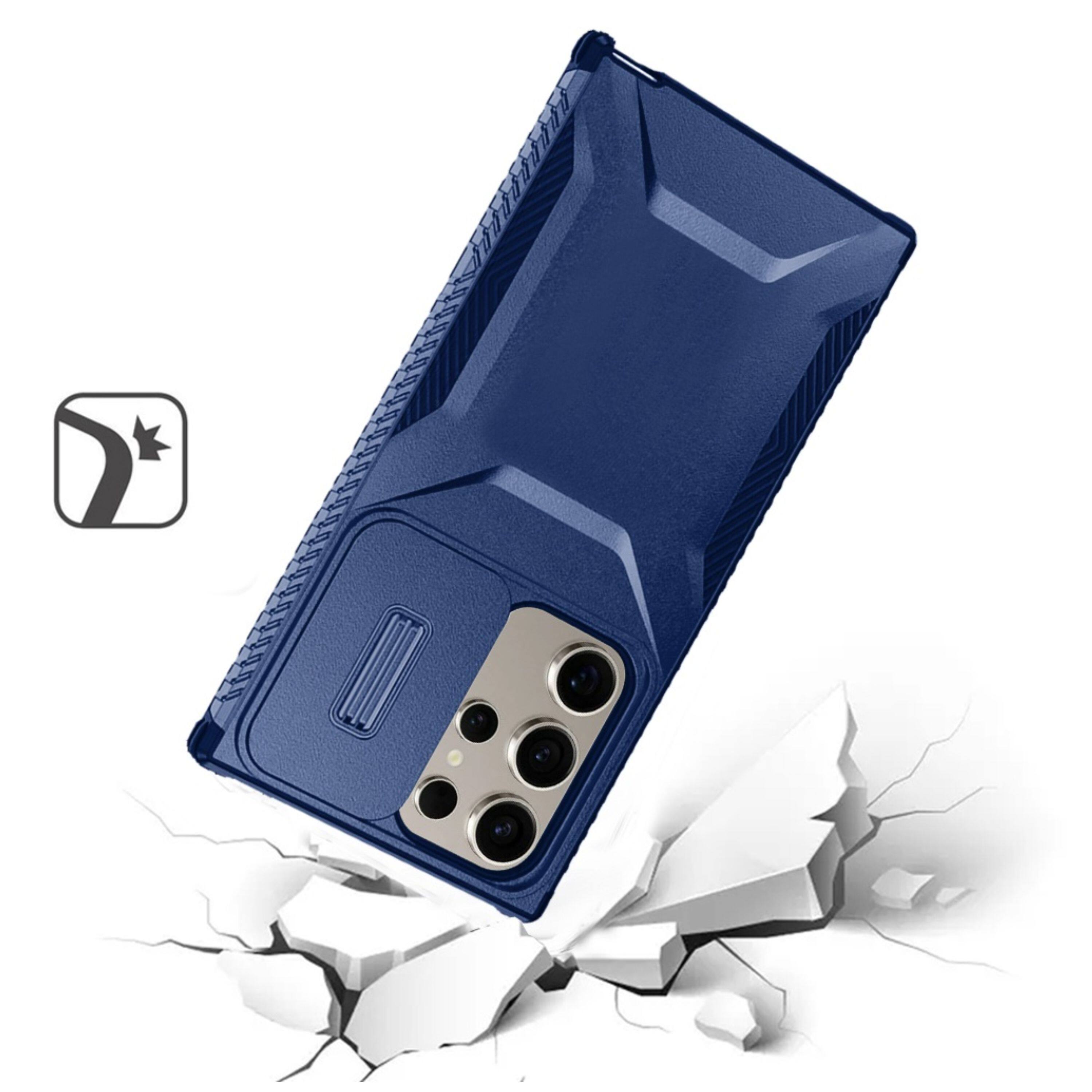 Left. Kitcheniva - Tactical Side Grip Case With Sliding Lens Shield & Tempered Glass For Samsung S25 Ultra Dark Blue - Dark Blue.