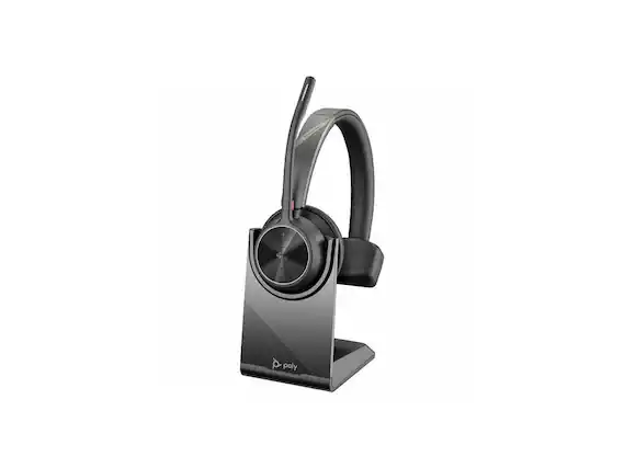 Front. HP - Poly Voyager 4310 Microsoft Teams Certified USB-C Headset with charge stan - Black.
