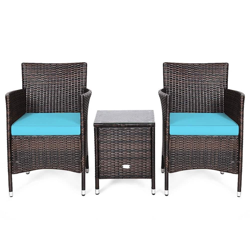 Pefilos - 3-Piece Patio Conversation Set Outdoor Rattan Wicker Furniture Set with Coffee Table & Chairs Patio Bistro with Seat - Multicolor