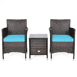 Pefilos - 3-Piece Patio Conversation Set Outdoor Rattan Wicker Furniture Set with Coffee Table & Chairs Patio Bistro with Seat - Multicolor