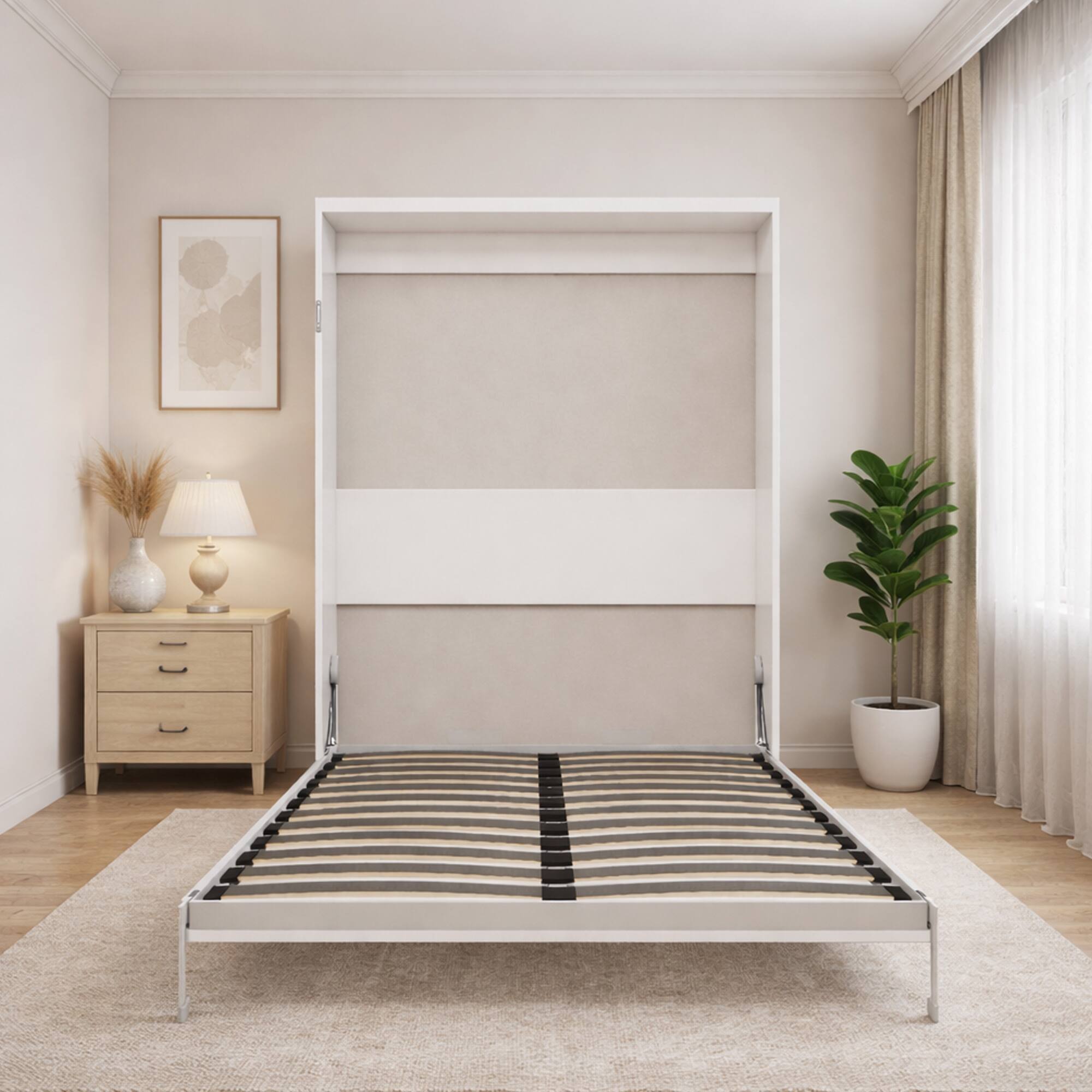 Angle. Anysun - Queen Murphy Wall Bed - Vertical Folding Design, Space-Saving Standard Bed Frame for Living Room - White.